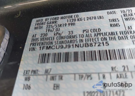 2022 Ford Escape Titanium из США, поврежденный, VIN 1FMCU9J91NUB87215